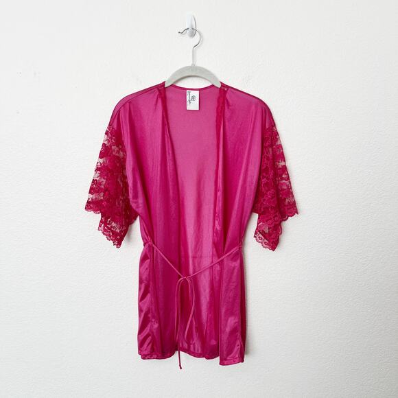 [Vintage] 80s Undercover Wear Pink Floral Lace Lingerie Teddy & Robe Sz Small S - Picture 2 of 15